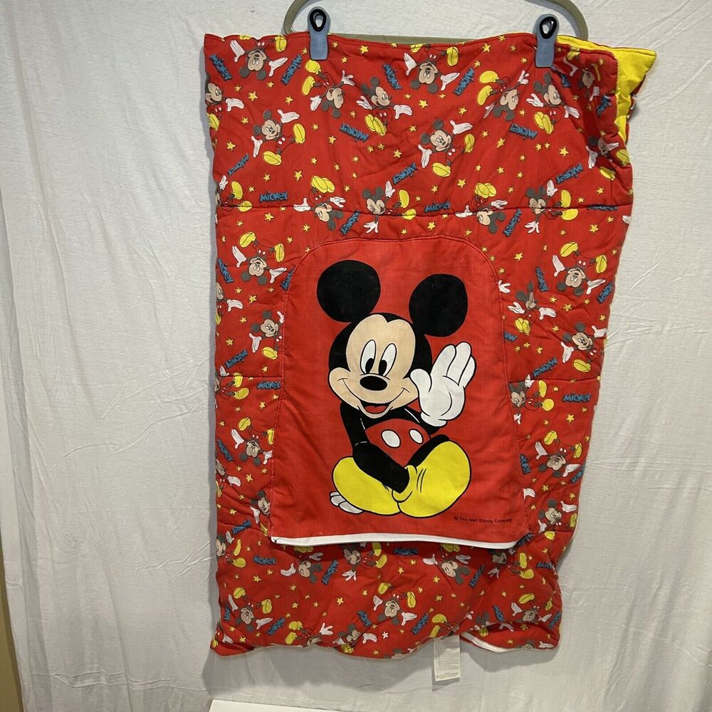 Vintage Walt Disney Sleeping Bag Mickey Mouse Stars Convert To Pillow Rare